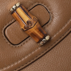 Pre Owned Gucci Tan Leather Medium Tassel Bamboo Top Handle Bag