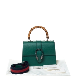 Pre Owned Gucci Green Leather Medium Dionysus Bamboo Top Handle Bag