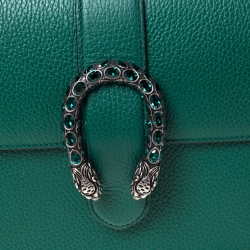 Pre Owned Gucci Green Leather Medium Dionysus Bamboo Top Handle Bag
