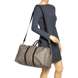مملوكة مسبقًا Gucci Beige/Brown GG Supreme Canvas and Leather Medium Carry On Duffle Bag