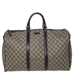 مملوكة مسبقًا Gucci Beige/Brown GG Supreme Canvas and Leather Medium Carry On Duffle Bag