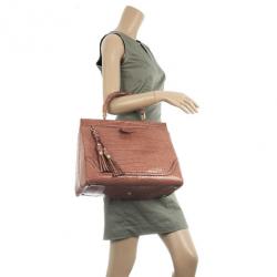 مملوكة مسبقًا Gucci Brown Bold Bamboo Pink Crocodile Top Handle Bag