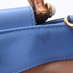 Pre Owned Gucci Blue Leather Mini Nymphaea Bamboo Top Handle Bag