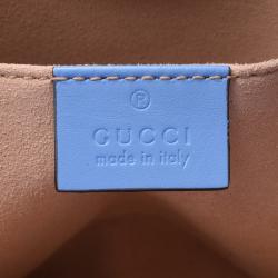 Pre Owned Gucci Blue Leather Mini Nymphaea Bamboo Top Handle Bag