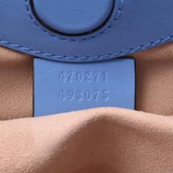 Pre Owned Gucci Blue Leather Mini Nymphaea Bamboo Top Handle Bag