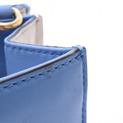 Pre Owned Gucci Blue Leather Mini Nymphaea Bamboo Top Handle Bag
