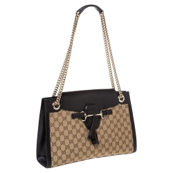 مملوكة مسبقًا حقيبة كتف غوتشي سلسلة إميلي كبيرة جلد غوتشيسيما زرقاء كحلية