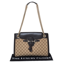 مملوكة مسبقًا حقيبة كتف غوتشي سلسلة إميلي كبيرة جلد غوتشيسيما زرقاء كحلية