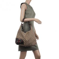 Pre Owned Gucci Brown GG Canvas 'Horsebit Tassel' Medium Hobo