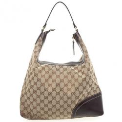 Pre Owned Gucci Brown GG Canvas 'Horsebit Tassel' Medium Hobo