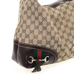 Pre Owned Gucci Brown GG Canvas 'Horsebit Tassel' Medium Hobo