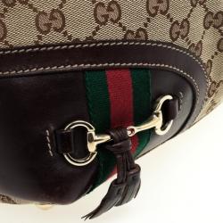 Pre Owned Gucci Brown GG Canvas 'Horsebit Tassel' Medium Hobo
