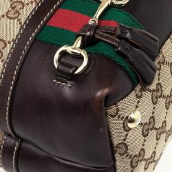 Pre Owned Gucci Brown GG Canvas 'Horsebit Tassel' Medium Hobo