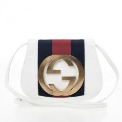 Pre Owned Gucci White Leather Crossbody Flap Bag