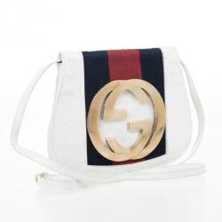Pre Owned Gucci White Leather Crossbody Flap Bag