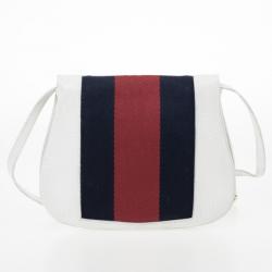 Pre Owned Gucci White Leather Crossbody Flap Bag