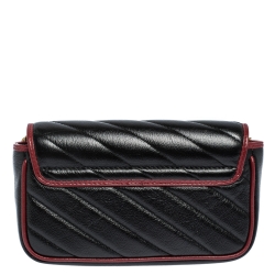 مملوكة مسبقًا Gucci Black Diagonal Quilt Leather Mini GG Marmont Torchon Shoulder Bag