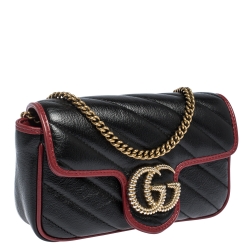 مملوكة مسبقًا Gucci Black Diagonal Quilt Leather Mini GG Marmont Torchon Shoulder Bag