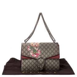 Pre Owned Gucci Beige/Maroon GG Supreme Canvas and Suede Medium Dionysus Shoulder Bag