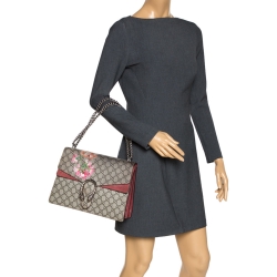 Pre Owned Gucci Beige/Maroon GG Supreme Canvas and Suede Medium Dionysus Shoulder Bag