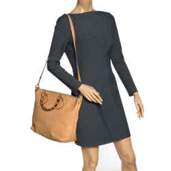 Pre Owned Gucci Light Brown Leather Bamboo Handle Shopper Tote