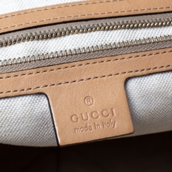 Pre Owned Gucci Light Brown Leather Bamboo Handle Shopper Tote