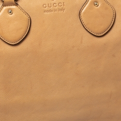 Pre Owned Gucci Light Brown Leather Bamboo Handle Shopper Tote