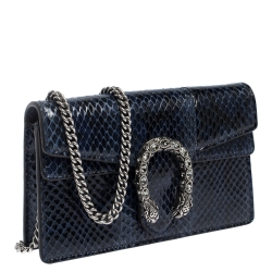 Pre Owned Gucci Blue Python Super Mini Dionysus Crossbody Bag