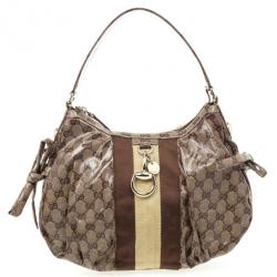 Pre Owned Gucci Beige GG Crystal 'Gucci By Gucci' Medium Hobo