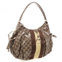 Pre Owned Gucci Beige GG Crystal 'Gucci By Gucci' Medium Hobo