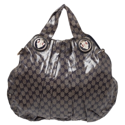 مملوكة مسبقًا Gucci Navy Blue/Beige GG Crystal Canvas Large Hysteria Hobo