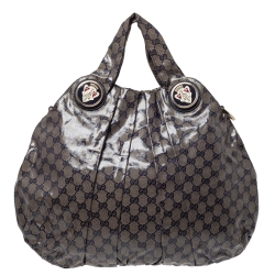 مملوكة مسبقًا Gucci Navy Blue/Beige GG Crystal Canvas Large Hysteria Hobo