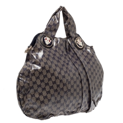 مملوكة مسبقًا Gucci Navy Blue/Beige GG Crystal Canvas Large Hysteria Hobo
