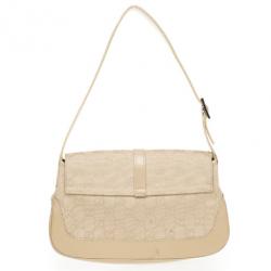 Pre Owned Gucci Beige Canvas 'Jackie-O' Flap Small Shoulder Handbag