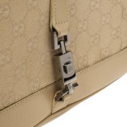 Pre Owned Gucci Beige Canvas 'Jackie-O' Flap Small Shoulder Handbag