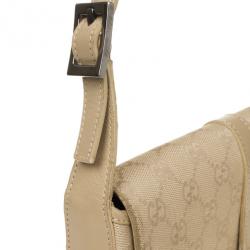 Pre Owned Gucci Beige Canvas 'Jackie-O' Flap Small Shoulder Handbag