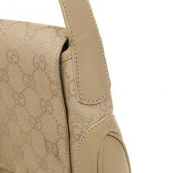 Pre Owned Gucci Beige Canvas 'Jackie-O' Flap Small Shoulder Handbag