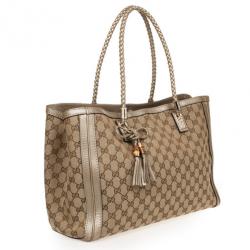 Pre Owned Gucci Beige/Ebony Bella Original Canvas GG Tote 