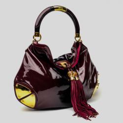 Pre Owned Gucci Burgundy Patent Leather Indy Hobo