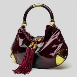 Pre Owned Gucci Burgundy Patent Leather Indy Hobo