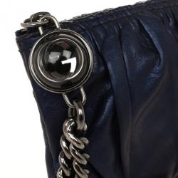Pre Owned Gucci Navy Pleated Leather Clutch Bag