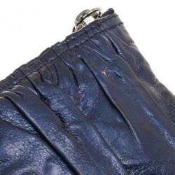 Pre Owned Gucci Navy Pleated Leather Clutch Bag