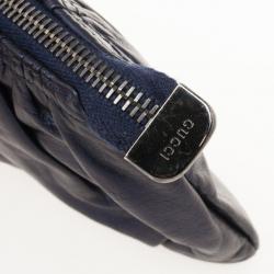 Pre Owned Gucci Navy Pleated Leather Clutch Bag
