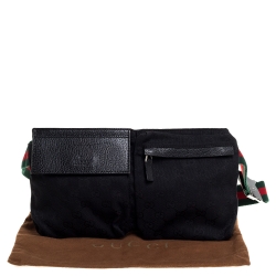 مملوكة مسبقًا Gucci Black GG Canvas and Leather Web Waist Belt Bag