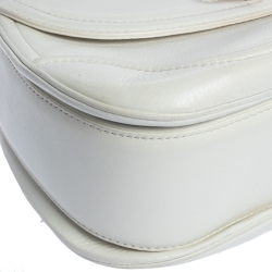 Pre Owned Gucci White Leather Large New Bamboo Tassel Top Handle Bag