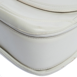 Pre Owned Gucci White Leather Large New Bamboo Tassel Top Handle Bag