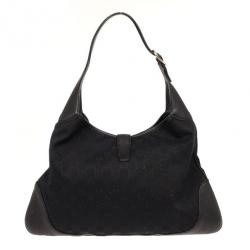 Pre Owned Gucci Black Monogram Jackie O Bouvier Hobo