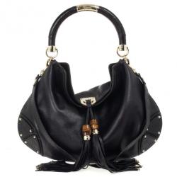 Pre Owned Gucci Black Leather Large Indy Top Handle Bag