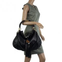Pre Owned Gucci Black Leather Large Indy Top Handle Bag