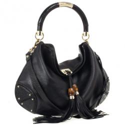 Pre Owned Gucci Black Leather Large Indy Top Handle Bag
